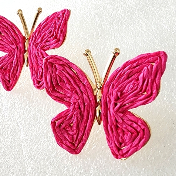 Sun Star Fashion Butterfly Shape Raffia Pink Earrings - Picture 2 of 5